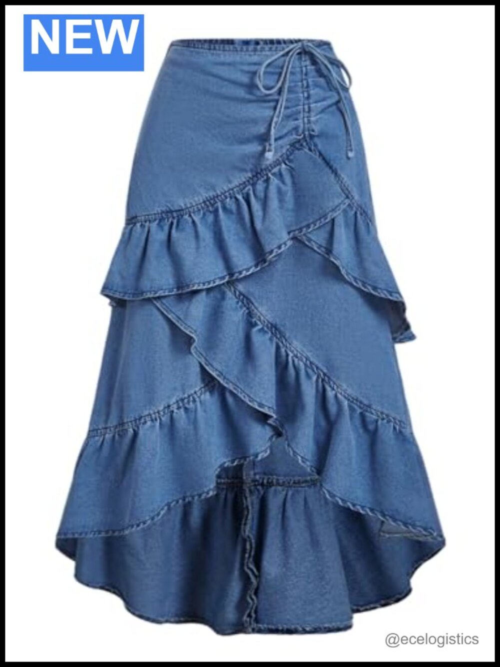 Women's Ruffle Long Denim Jean Skirt Maxi Western Fall Casual